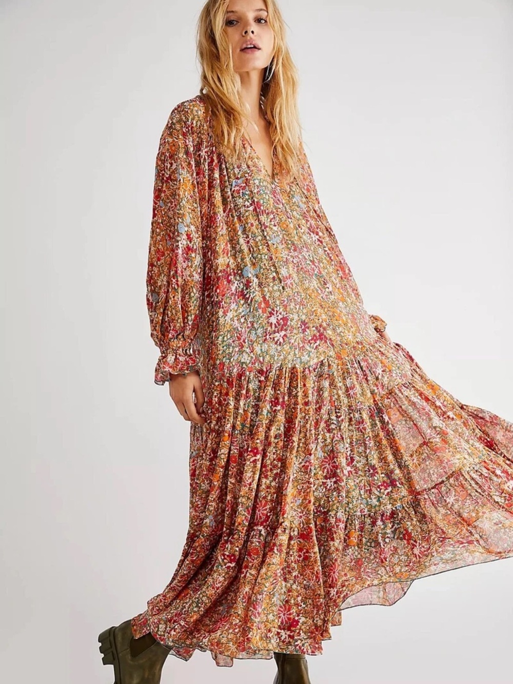 Free People multi color floral print maxi dress